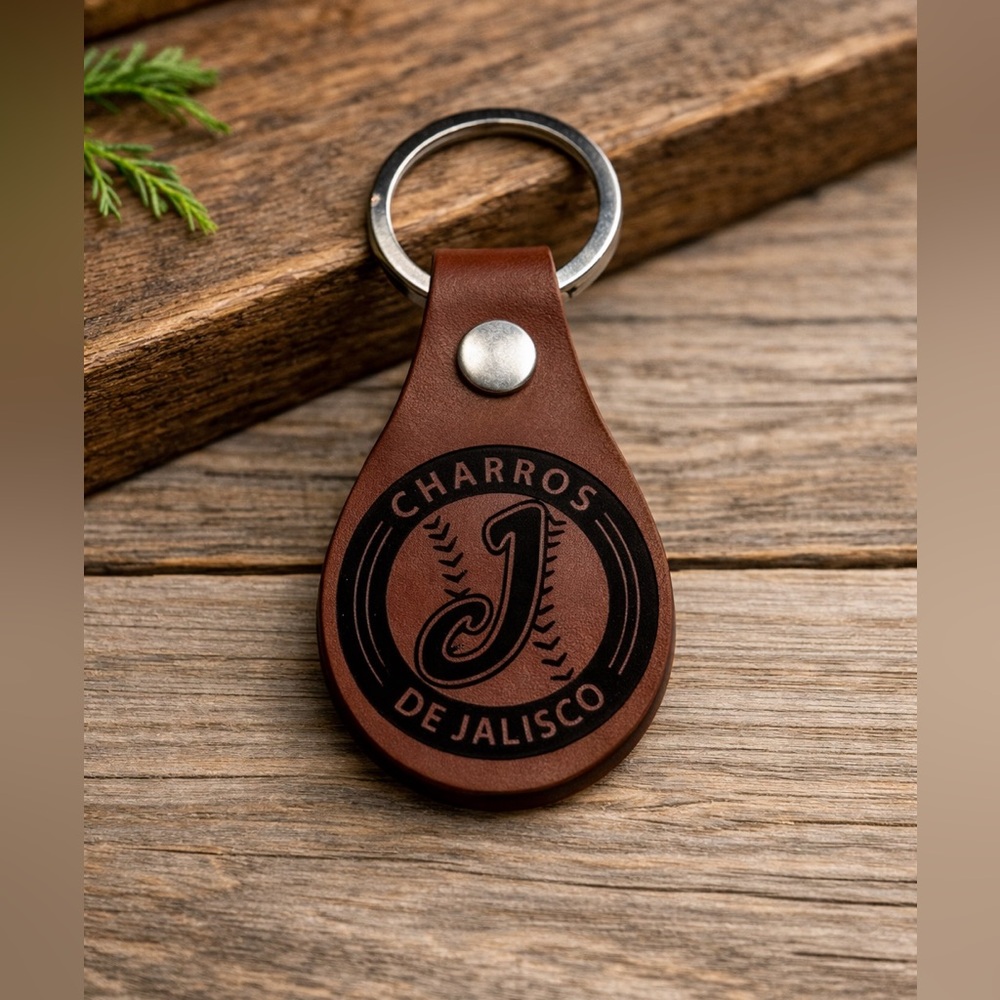 Laser engraved leather keychain Charros de Jalisco.